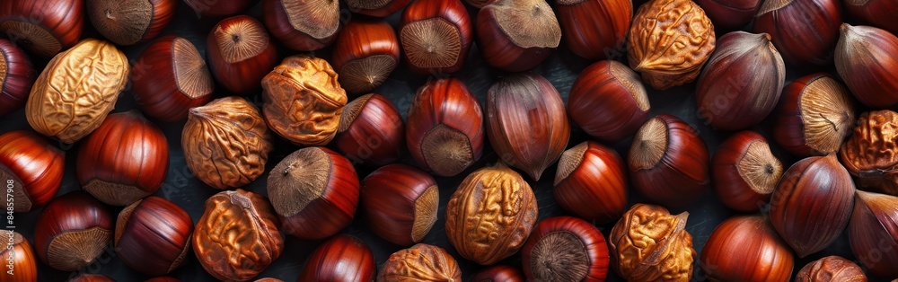 Wall mural nutty delight: creative top-view background banner of seamless chestnut pattern for wallpaper and te - Wall murals