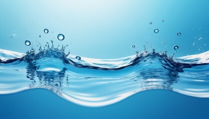 Transparent blue clear water surface texture with ripples, splashes and bubbles. Abstract summer banner background Water waves in sunlight, digital illustration created with generative ai.