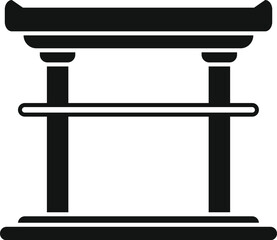 Black silhouette icon of a traditional japanese shinto shrine gate standing on a platform