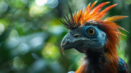 A close-up shot of an exotic bird with vibrant plumage, showcasing its unique colors and striking features in a natural setting.