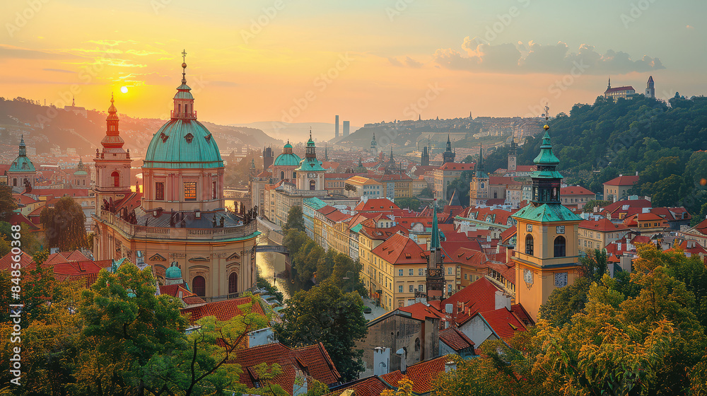 Wall mural Typical scene Prague, Czech Republic city skyline