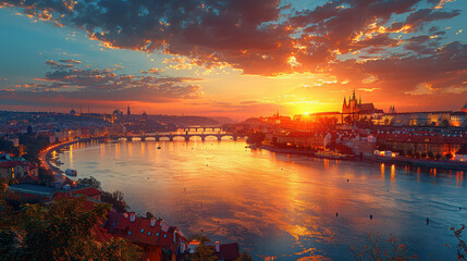 Naklejka premium Typical scene Prague, Czech Republic city skyline