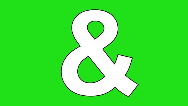 video drawing animation & ampersand sign or symbol, drawn in black and white color. On a green chroma key background