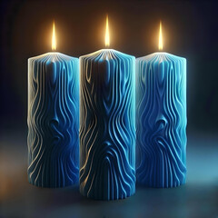 Three Glowing Candles in Blue a Calming Scene,