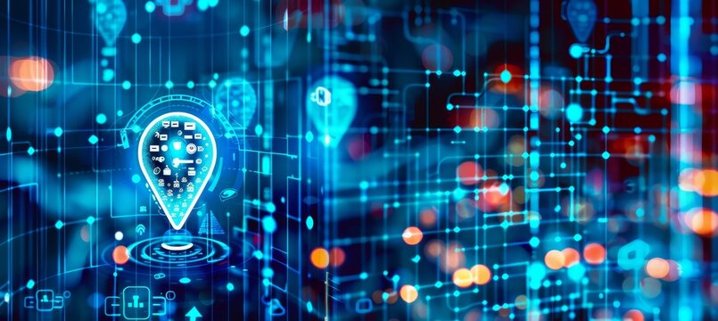 Virtual map with ai pins, representing gps tech, delivery innovation, and future transport logistics