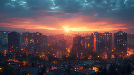 Fototapeta premium Pristina, Kosovo city skyline created with Generative AI technology