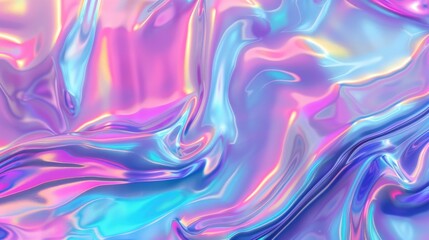 Obraz premium Vibrant neon and pastel colors create a trippy 80s 90s vaporwave style with distorted holographic texture and iridescent marbling