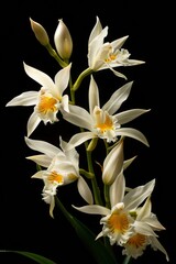 Obraz premium flower Photography, Coelogyne pandurata, copy space on right, Close up view, Isolated on black Background