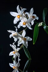 Fototapeta premium flower Photography, Coelogyne pandurata, copy space on right, Close up view, Isolated on black Background