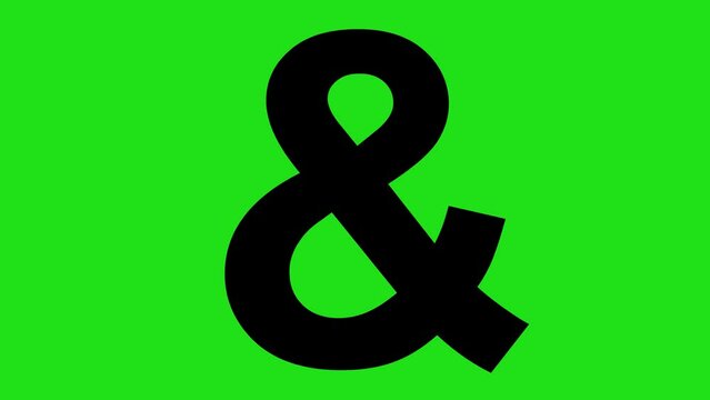 video animation drawing black & ampersand sign or symbol, on a  green chroma key background