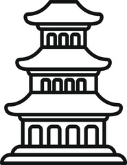 Line art icon of a three story pagoda, symbolizing spirituality and ancient architecture