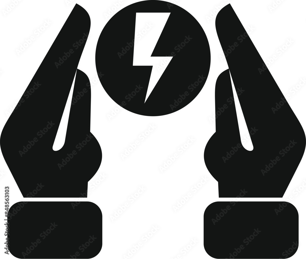 Poster Simple black and white logo of two hands protecting a lightning bolt