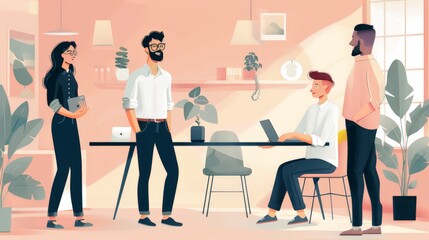 A happy employee getting feedback from his peers and managers. 