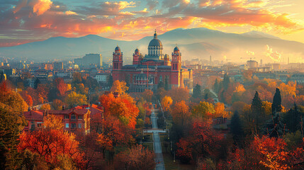 Fototapeta premium Sofia, Bulgaria city skyline created with Generative AI technology