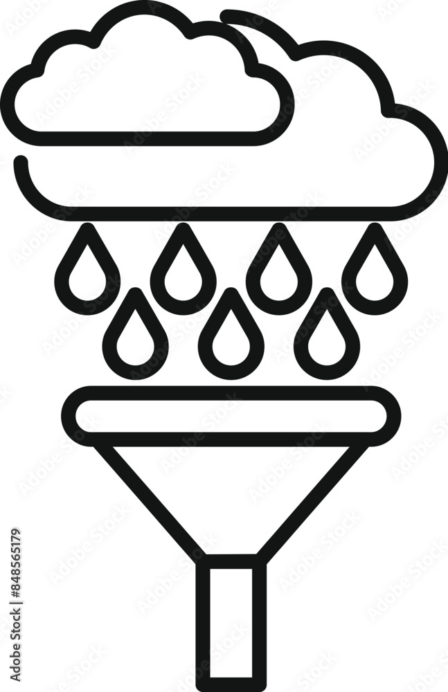 Poster cloud is raining into a funnel, representing data mining and the filtering of big data