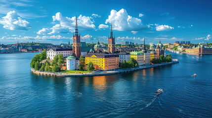 Stockholm, Sweden city skyline created with Generative AI technology