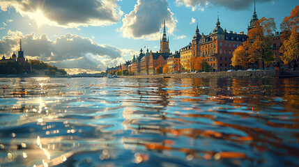 Fototapeta premium Stockholm, Sweden city skyline created with Generative AI technology