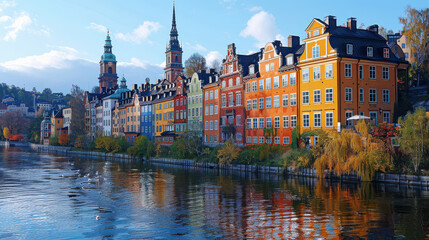 Fototapeta premium Stockholm, Sweden city skyline created with Generative AI technology