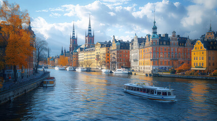 Fototapeta premium Stockholm, Sweden city skyline created with Generative AI technology