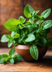 fresh mint in a pot