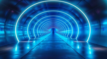 Blue Neon Tunnel with Glowing Circles