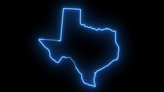 map of the state of Texas in the united states with a blue glowing neon effect