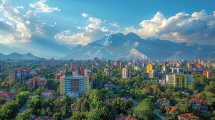 Obraz premium Tirana, Albania city skyline created with Generative AI technology