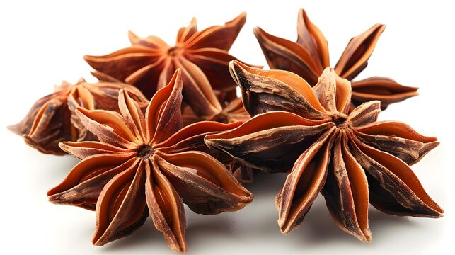 Star anise spice fruits and seeds isolated on white background