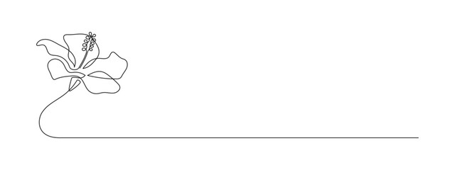 Hibiscus flower in one continuous line drawing. Floral abstract symbol in simple linear style. Organic red herbal tea concept in editable stroke. Doodle monoline vector illustration © Olga Rai