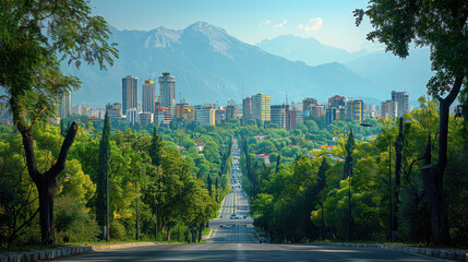 Fototapeta premium Tirana, Albania city skyline created with Generative AI technology
