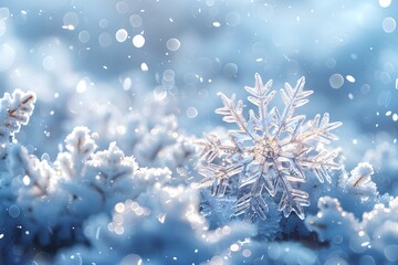 Elegant Festive Background with Frosty Snowflake. Seasonal Banner with copy-space