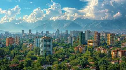 Fototapeta premium Tirana, Albania city skyline created with Generative AI technology