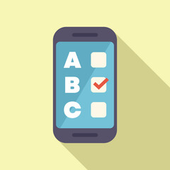 Smartphone is showing multiple choice test on screen with option b selected, online exam concept