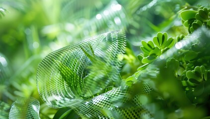 A closeup of green plants with translucent patterns