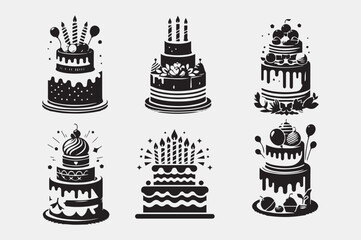 birthday cake with candles. white background, Artline, and outline. silhouette and mascot style.