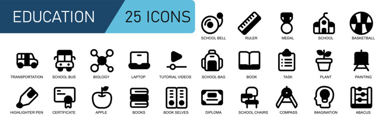 education icon set.black and white style.