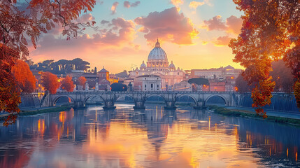 Fototapeta premium Vatican City city skyline created with Generative AI technology