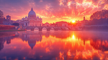 Fototapeta premium Vatican City city skyline created with Generative AI technology