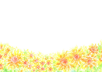 水彩で描いた向日葵の背景イラスト