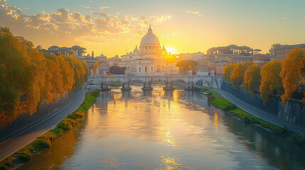 Fototapeta premium Vatican City city skyline created with Generative AI technology
