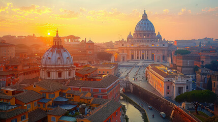 Fototapeta premium Vatican City city skyline created with Generative AI technology