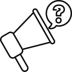 Minimalist illustration of a megaphone announcing a question, symbolizing seeking answers and spreading awareness