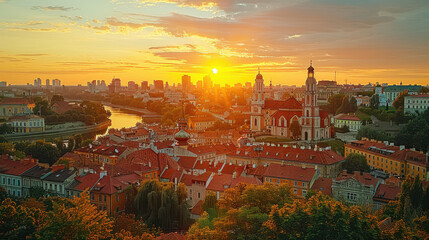 Fototapeta premium Vilnius, Lithuania city skyline created with Generative AI technology
