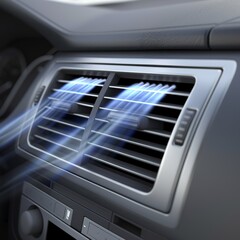 Obraz premium Close up of car ac vent emitting smooth blue air streams from black plastic system