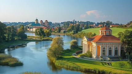 Fototapeta premium Vilnius, Lithuania city skyline created with Generative AI technology
