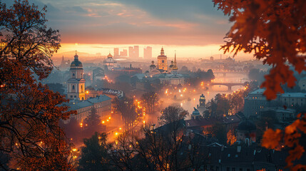 Fototapeta premium Vilnius, Lithuania city skyline created with Generative AI technology