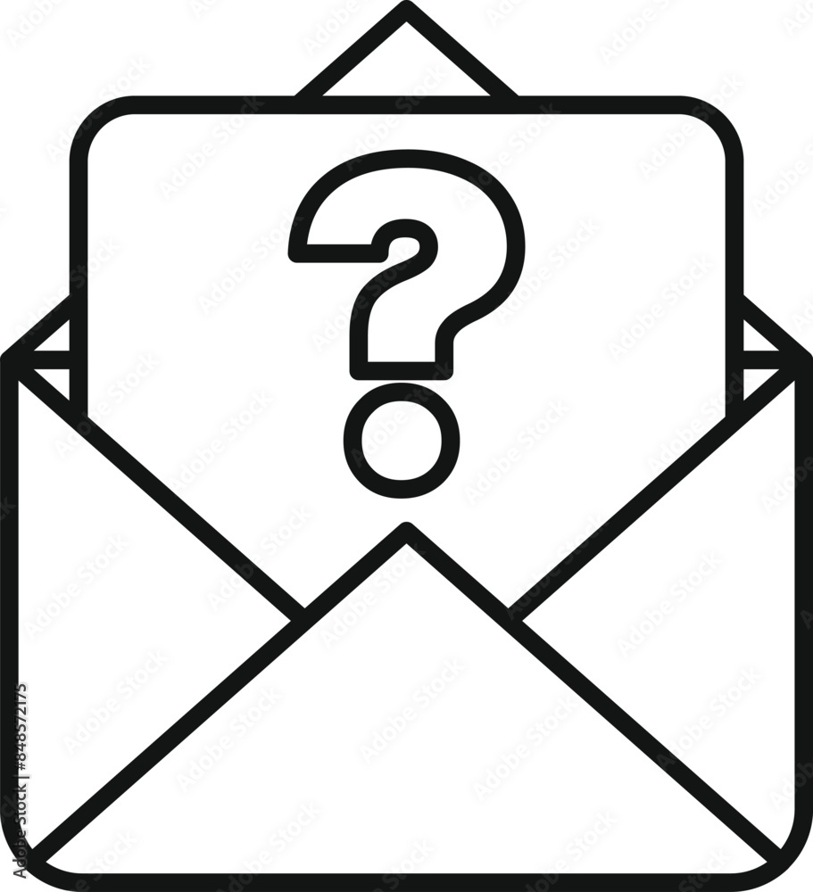Poster minimalist icon of an open envelope containing a question mark, symbolizing uncertainty or a request