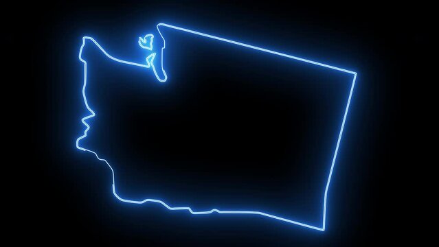 map of Washington state in the united states with a blue glowing neon effect