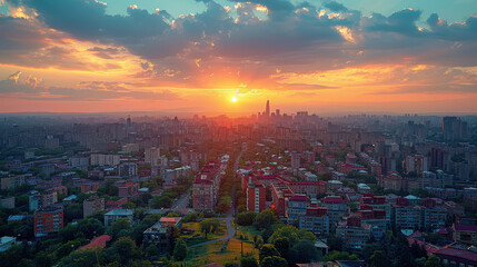 Fototapeta premium Yerevan, Armenia city skyline created with Generative AI technology