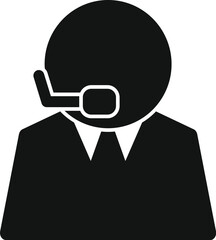 Simple black and white icon of a businessman wearing a headset